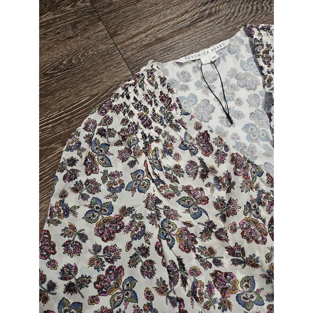 Veronica Beard Saera Floral Print Smocked Chiffon Minidress Sz 6 - Picture 2 of 13